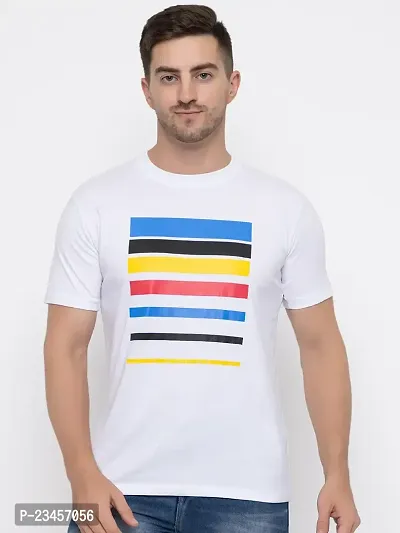 Trendy White Cotton Printed Round Neck Tees For Men-thumb0