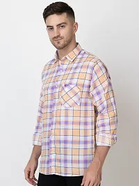 Stylish Peach Cotton Checked Casual Shirt For Men-thumb3