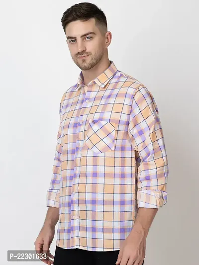 Stylish Peach Cotton Checked Casual Shirt For Men-thumb4