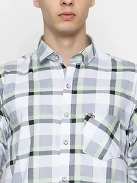 Stylish Green Cotton Checked Casual Shirt For Men-thumb2