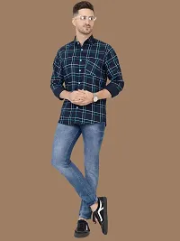 Reliable Navy Blue Cotton Checked Long Sleeves Casual Shirts For Men-thumb4