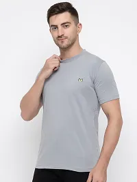 Fabulous Grey Cotton Solid Round Neck Tees For Men-thumb2