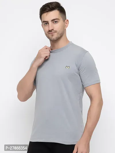 Fabulous Grey Cotton Solid Round Neck Tees For Men-thumb3