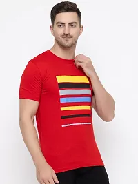 Trendy Red Cotton Printed Round Neck Tees For Men-thumb1