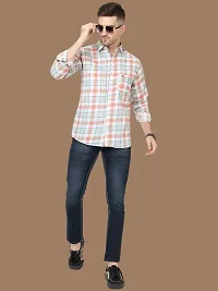 Reliable Peach Cotton Checked Long Sleeves Casual Shirts For Men-thumb4