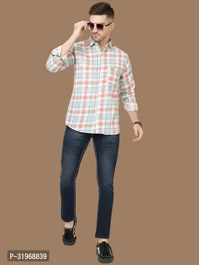 Reliable Peach Cotton Checked Long Sleeves Casual Shirts For Men-thumb5