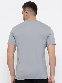 Trendy Grey Cotton Printed Round Neck Tees For Men-thumb1