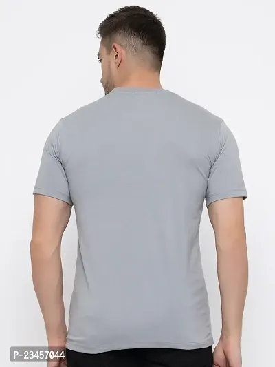 Trendy Grey Cotton Printed Round Neck Tees For Men-thumb2