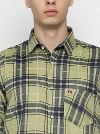 Stylish Green Cotton Checked Casual Shirt For Men-thumb2