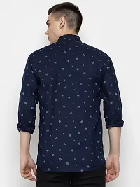 Stylish Navy Blue Cotton Printed Casual Shirt For Men-thumb3