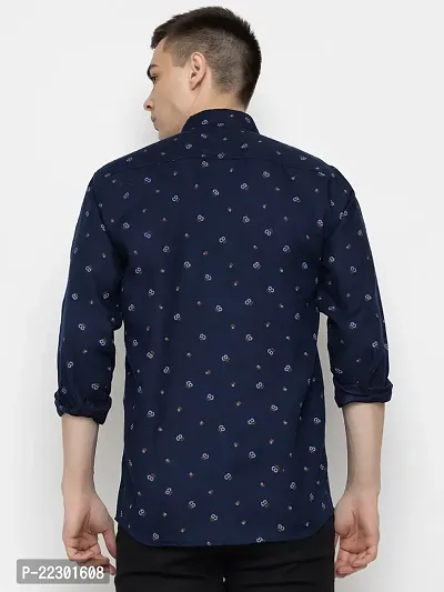 Stylish Navy Blue Cotton Printed Casual Shirt For Men-thumb4