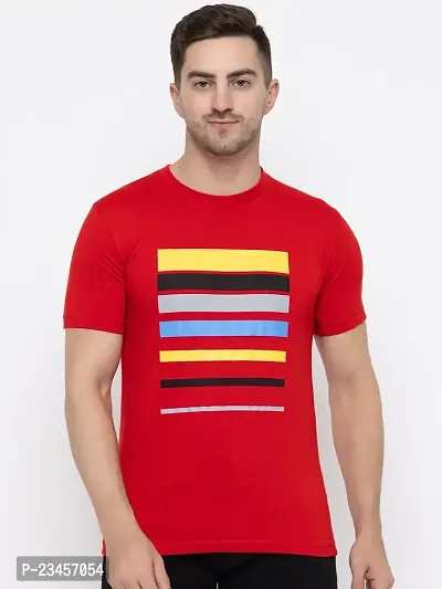 Trendy Red Cotton Printed Round Neck Tees For Men