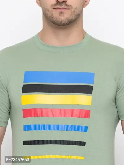 Trendy Green Cotton Printed Round Neck Tees For Men-thumb5