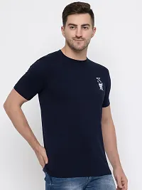 Stylish Navy Blue Cotton Solid Round Neck T-Shirt For Men-thumb4