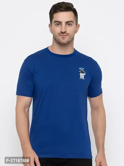 Stylish Blue Cotton Solid Round Neck T-Shirt For Men