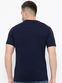 Stylish Navy Blue Cotton Solid Round Neck T-Shirt For Men-thumb1