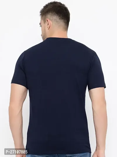 Stylish Navy Blue Cotton Solid Round Neck T-Shirt For Men-thumb2