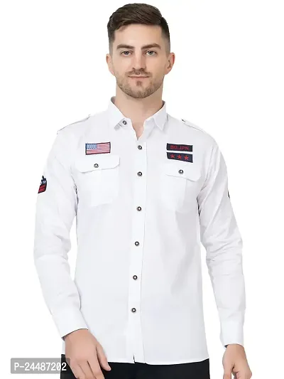 FREKMAN Men's Full Sleeve Multi-Pocket Solid Cotton Cargo Shirt-thumb0