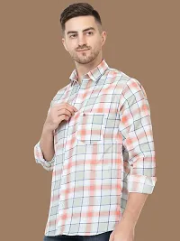 Reliable Peach Cotton Checked Long Sleeves Casual Shirts For Men-thumb2