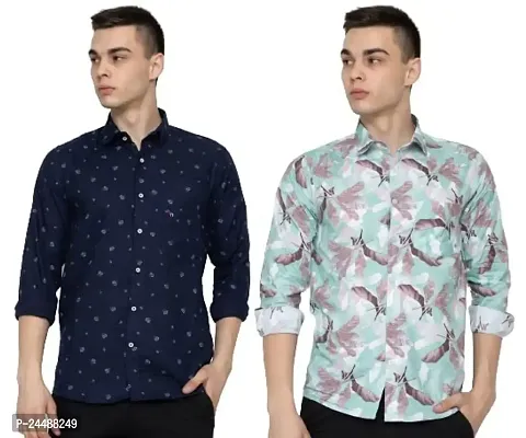 FREKMAN Regular Fit Printed Men Shirt with Pocket| Floral Print  Digital Print Stitched Full Sleeve Shirts for Men Pack of 2