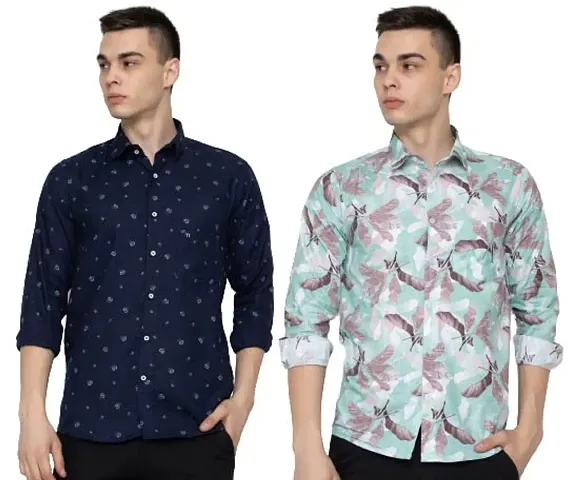 FREKMAN Regular Fit Men Shirt with Pocket| Floral Print Digital Print Stitched Full Sleeve Shirts for Men Pack of 2