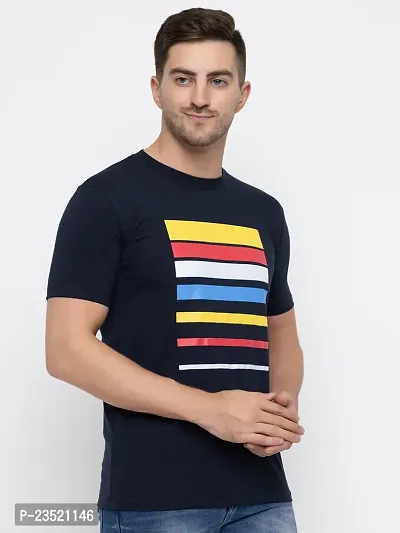 Reliable Navy Blue Cotton Printed Round Neck Tees For Men-thumb4