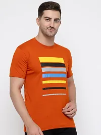 Trendy Orange Cotton Printed Round Neck Tees For Men-thumb1