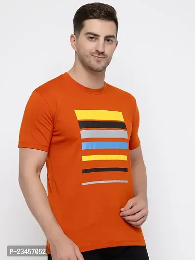 Trendy Orange Cotton Printed Round Neck Tees For Men-thumb2