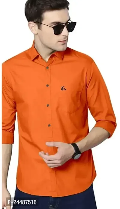FREKMAN Men's Solid Slim Fit Cotton Casual Shirt with Spread Collar  Full Sleeves-thumb0