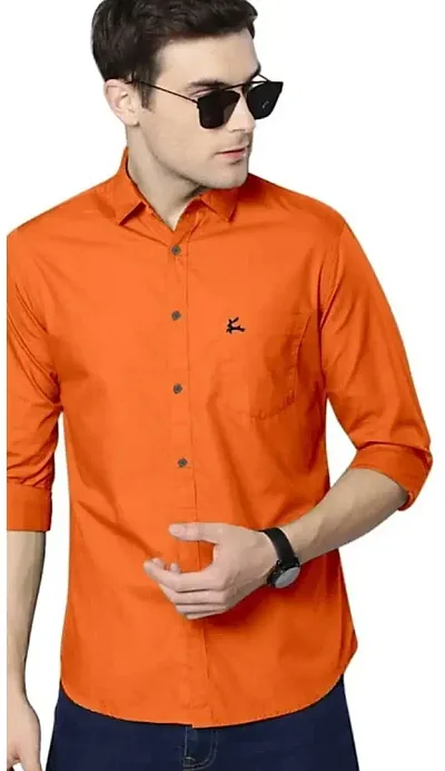 FREKMAN Men's Solid Slim Fit Cotton Casual Shirt with Spread Collar & Full Sleeves