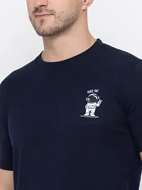 Stylish Navy Blue Cotton Solid Round Neck T-Shirt For Men-thumb3