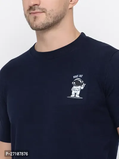 Stylish Navy Blue Cotton Solid Round Neck T-Shirt For Men-thumb4