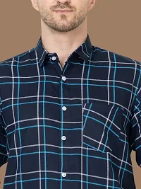 Reliable Navy Blue Cotton Checked Long Sleeves Casual Shirts For Men-thumb3