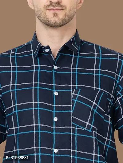 Reliable Navy Blue Cotton Checked Long Sleeves Casual Shirts For Men-thumb4