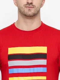 Trendy Red Cotton Printed Round Neck Tees For Men-thumb4