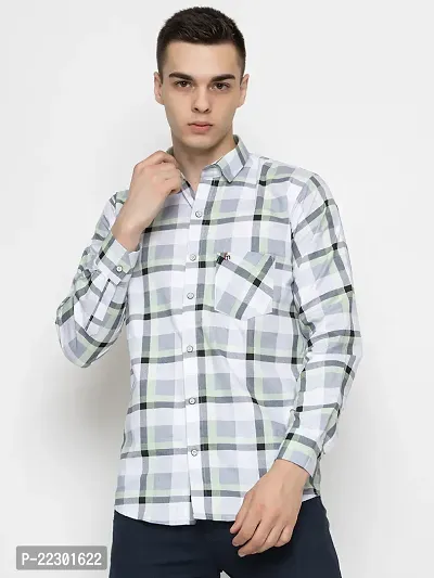 Stylish Green Cotton Checked Casual Shirt For Men-thumb0