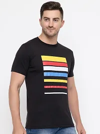 Trendy Black Cotton Printed Round Neck Tees For Men-thumb3