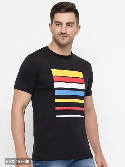 Trendy Black Cotton Printed Round Neck Tees For Men-thumb4