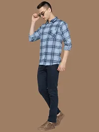 Reliable Navy Blue Cotton Checked Long Sleeves Casual Shirts For Men-thumb4