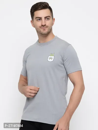 Stylish Grey Cotton Solid Round Neck T-Shirt For Men-thumb5