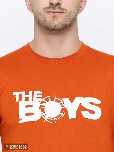 Reliable Orange Cotton Printed Round Neck Tees For Men-thumb3