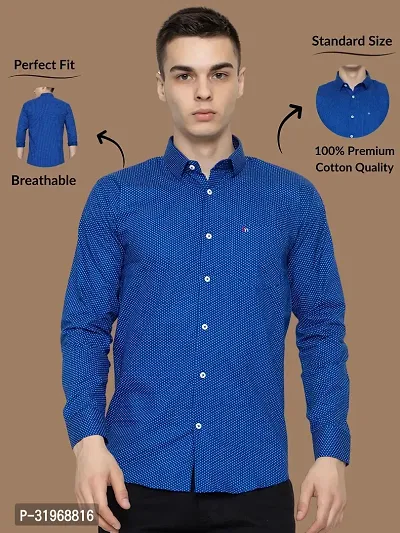 Reliable Blue Cotton Printed Long Sleeves Casual Shirts For Men