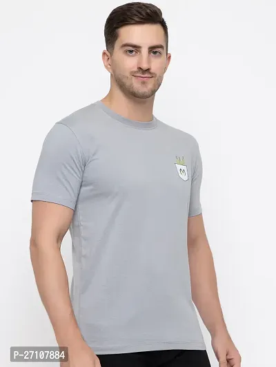 Stylish Grey Cotton Solid Round Neck T-Shirt For Men-thumb4