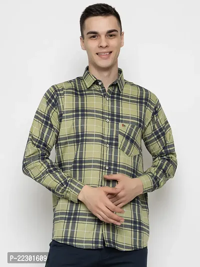 Stylish Green Cotton Checked Casual Shirt For Men-thumb0