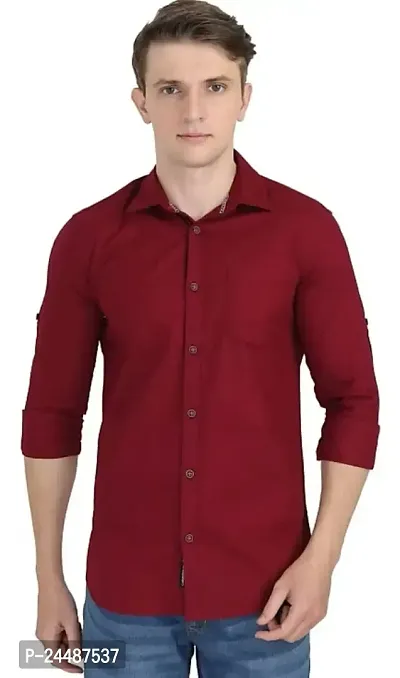 FREKMAN Men's Solid Slim Fit Cotton Casual Shirt with Spread Collar  Full Sleeves