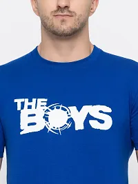 Trendy Blue Cotton Printed Round Neck Tees For Men-thumb2