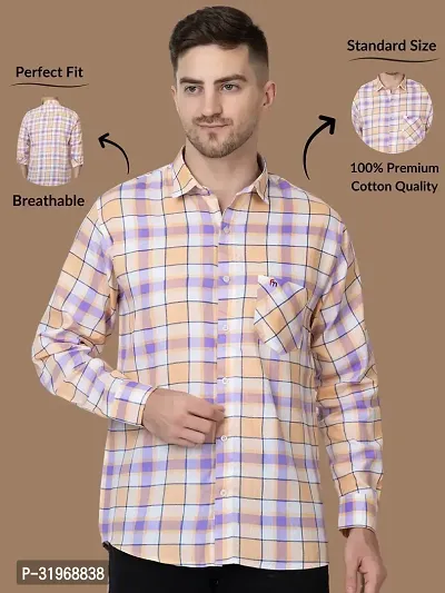 Reliable Beige Cotton Checked Long Sleeves Casual Shirts For Men-thumb0