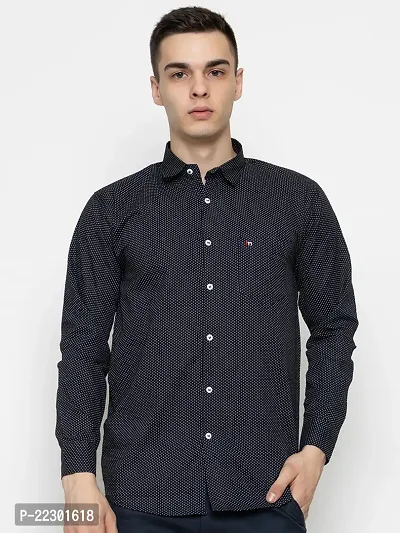 Stylish Black Cotton Printed Casual Shirt For Men