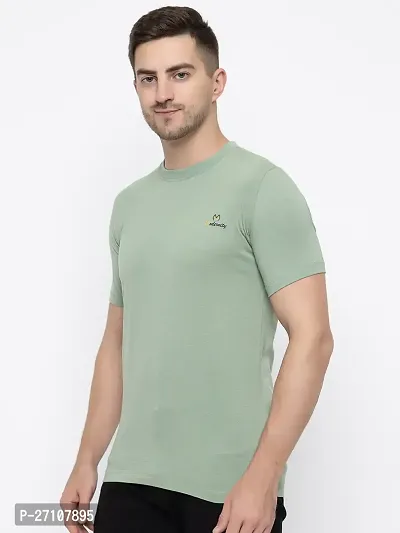 Stylish Green Cotton Solid Round Neck T-Shirt For Men-thumb5