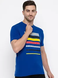 Trendy Blue Cotton Printed Round Neck Tees For Men-thumb1